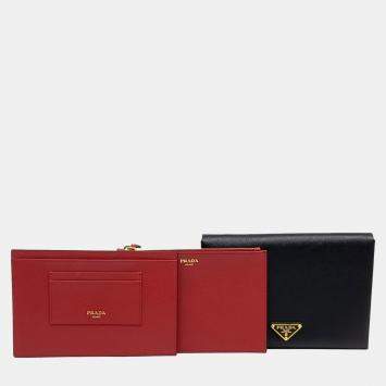 Pre Owned Prada Black Red Leather Saffiano Document Clutch Bag