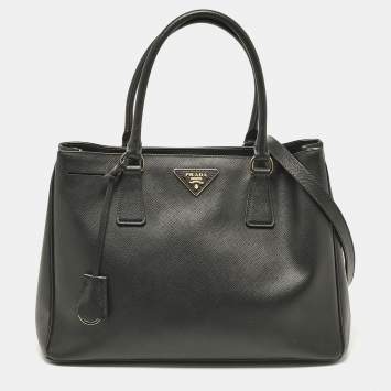 Prada Black Saffiano Lux Leather Middle Zip Tote
