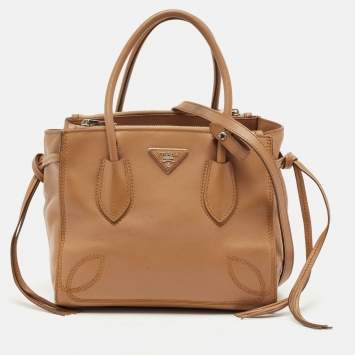 Pre Owned Prada Brown Leather City Sport Twin Tote