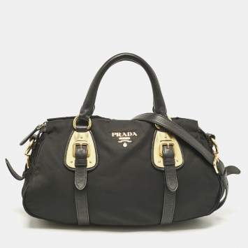 Pre Owned Prada Black Tessuto Nylon and Leather Satchel