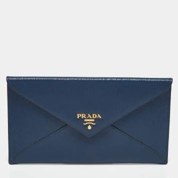 Pre Owned Prada Navy Blue Saffiano Move Leather Envelope Pouch