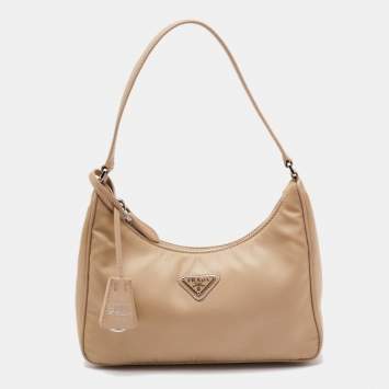 Pre Owned Prada Cream Nylon and Leather Re-Edition 2005 Bag