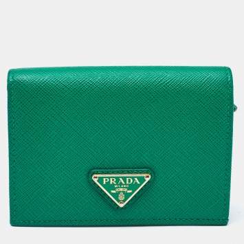 Prada Green Saffiano Leather Logo Flap Card Case