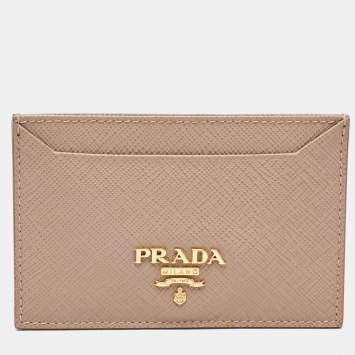 Prada Beige Saffiano Metal Leather Card Holder