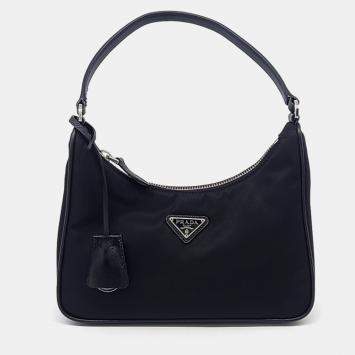 Pre Owned Prada Black Nylon Prada Black Fabric Re-Nylon Hobo Bag