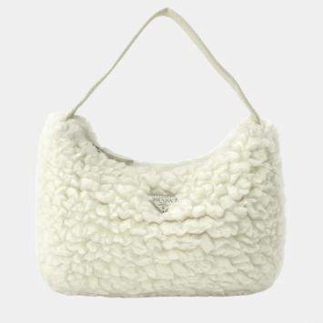 Prada White Wool Shoulder Bag 