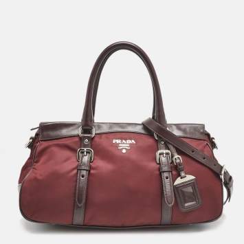 Pre Owned Prada Burgundy Nylon and Leather Zip Satchel