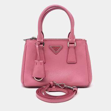 Pre Owned Prada Pink Leather Saffiano Mini Tote Bag