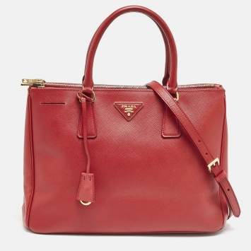 Prada Red Saffiano Lux Leather Medium Double Zip Tote