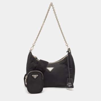 Pre Owned Prada Black Nylon and Leather Re-Edition 2005 Shoulder Bag
