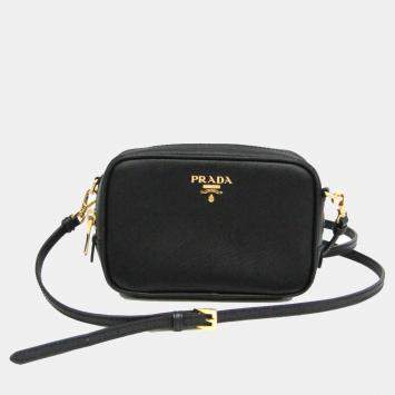 Prada Black Saffiano Leather Pouch Shoulder Bag