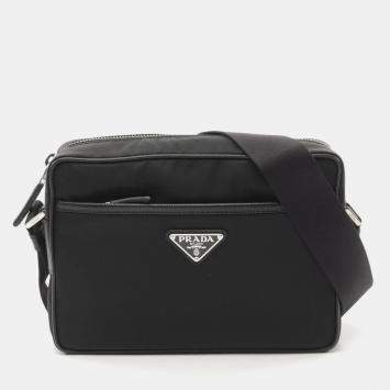 Prada Black Nylon Saffiano Leather Shoulder Bag

