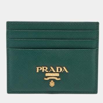 مملوكة مسبقًا Prada Green Leather Logo Card Holder