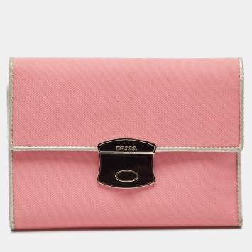 Prada Pink/Silver Nylon and Leather Trifold Wallet