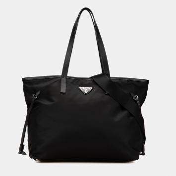 Prada Black Tessuto Saffiano Trimmed Open Convertible Tote