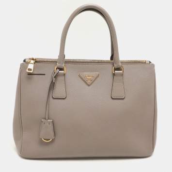 Prada Taupe Saffiano Lux Leather Large Galleria Double Zip Tote
