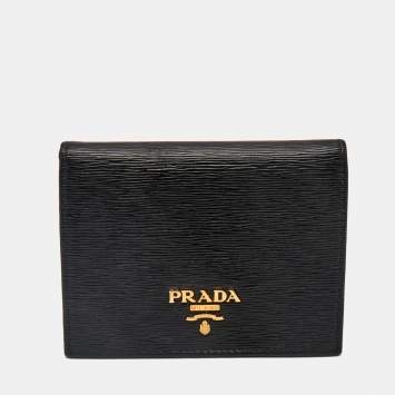 Prada Black Vittelo Move Leather Logo Card Case