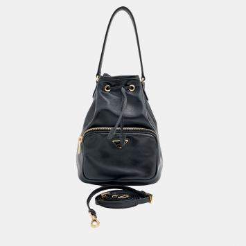 Prada Black Leather bucket tote and crossbody bag
