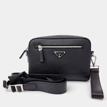 Prada Black Leather Saffiano crossbody Bag