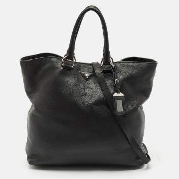 Pre Owned Prada Black Vitello Daino Leather Shopper Tote