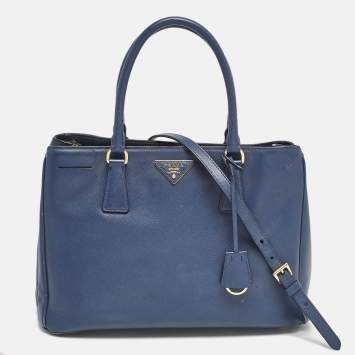 Prada Navy Blue Saffiano Lux Leather Medium Galleria Double Zip Tote