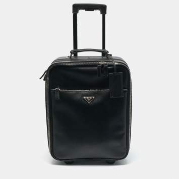 Prada Black Saffiano Leather Rolling Trolley Luggage