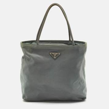 Pre Owned Prada Moose Green Nylon Logo Tote