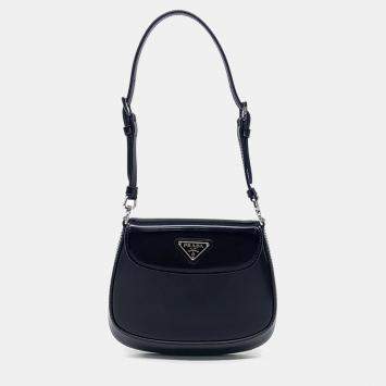 Prada Black Leather Cleo Brushed Mini Shoulder Bag