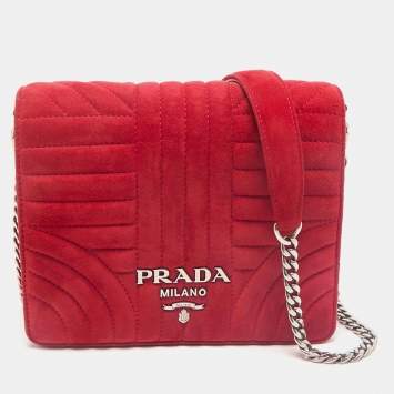 Prada Red Velvet Diagramme Flap Shoulder Bag