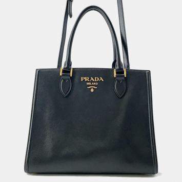 Pre Owned Prada Black Saffiano Soft Calfskin Tote Bag