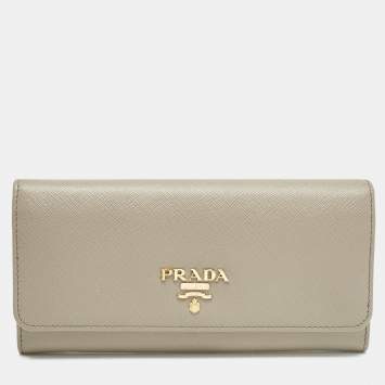 Prada Grey Leather Logo Flap Continental Wallet