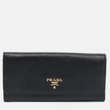 Prada Black Saffiano Leather Flap Continental Wallet