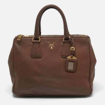 Prada Brown Vitello Daino Leather Double Zip Tote