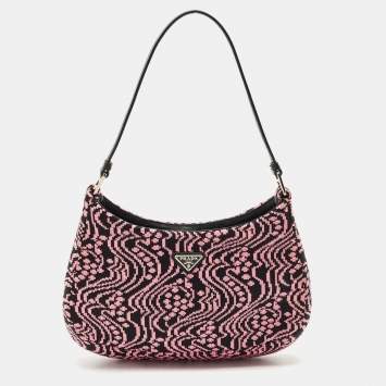 Prada Black/Fuchsia Maglia Jacquard Fabric Cleo Hobo