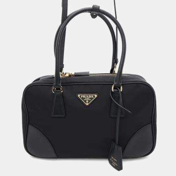 Prada Black Nylon Saffiano Leather Medium Re-Edition 1978 Handbag
