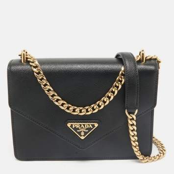 Prada Black Saffiano and Soft Leather Shoulder Bag