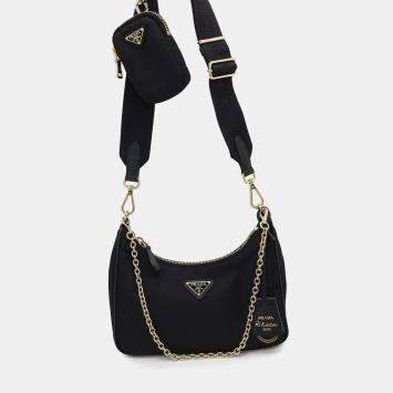 Prada Black Nylon Leather Re-Edition 2005 Shoulder Bag