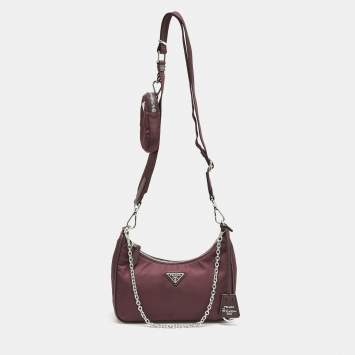 Prada Burgundy Tessuto Nylon Re-Edition 2005 Shoulder Bag