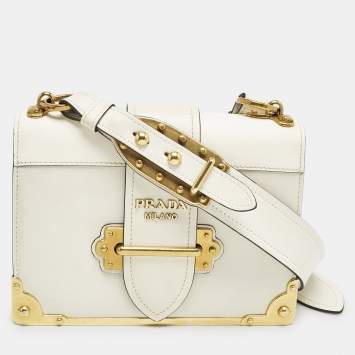 Prada White Leather Cahier Flap Shoulder Bag