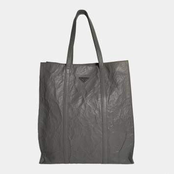 Prada Grey Antique Nappa Leather Medium  Tote Bag