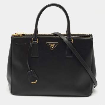 Prada Black Saffiano Lux Leather Medium Double Zip Tote