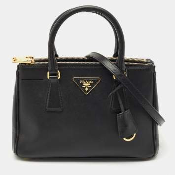 Prada Black Saffiano Leather Small Double Zip Tote