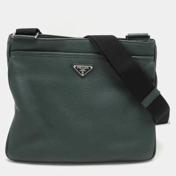 Prada Green Vitello Daino Leather Messenger Bag