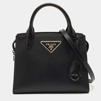 Pre Owned Prada Black Saffiano Cuir and City Leather Kristen Tote