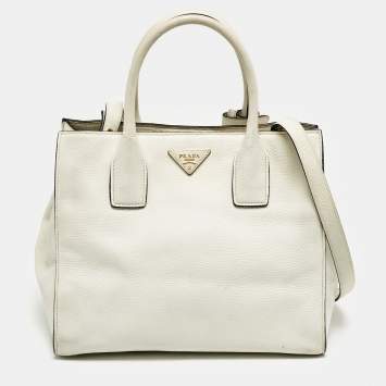 Prada White Vitello Daino Leather Tote