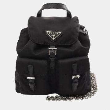 Prada Re-Nylon Black Saffiano Leather Shoulder Bag 