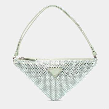 Prada Green Satin Crystal Embellished Triangle Pouch
