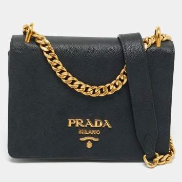 Prada Black Saffiano Leather Flap Chain Shoulder Bag