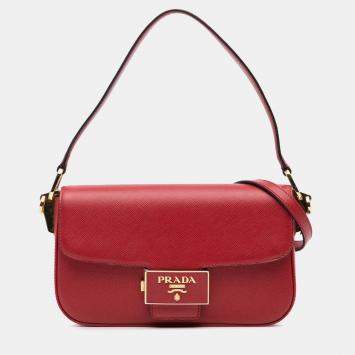 Prada Red Saffiano Lux Embleme Satchel