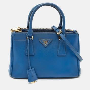 Prada Blue Saffiano Leather Small Galleria Double Zip Tote